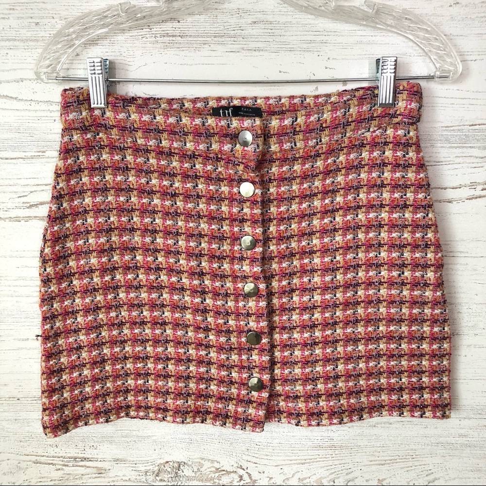ZARA TRF Tweed Multicolored Metallic Mini Skirt